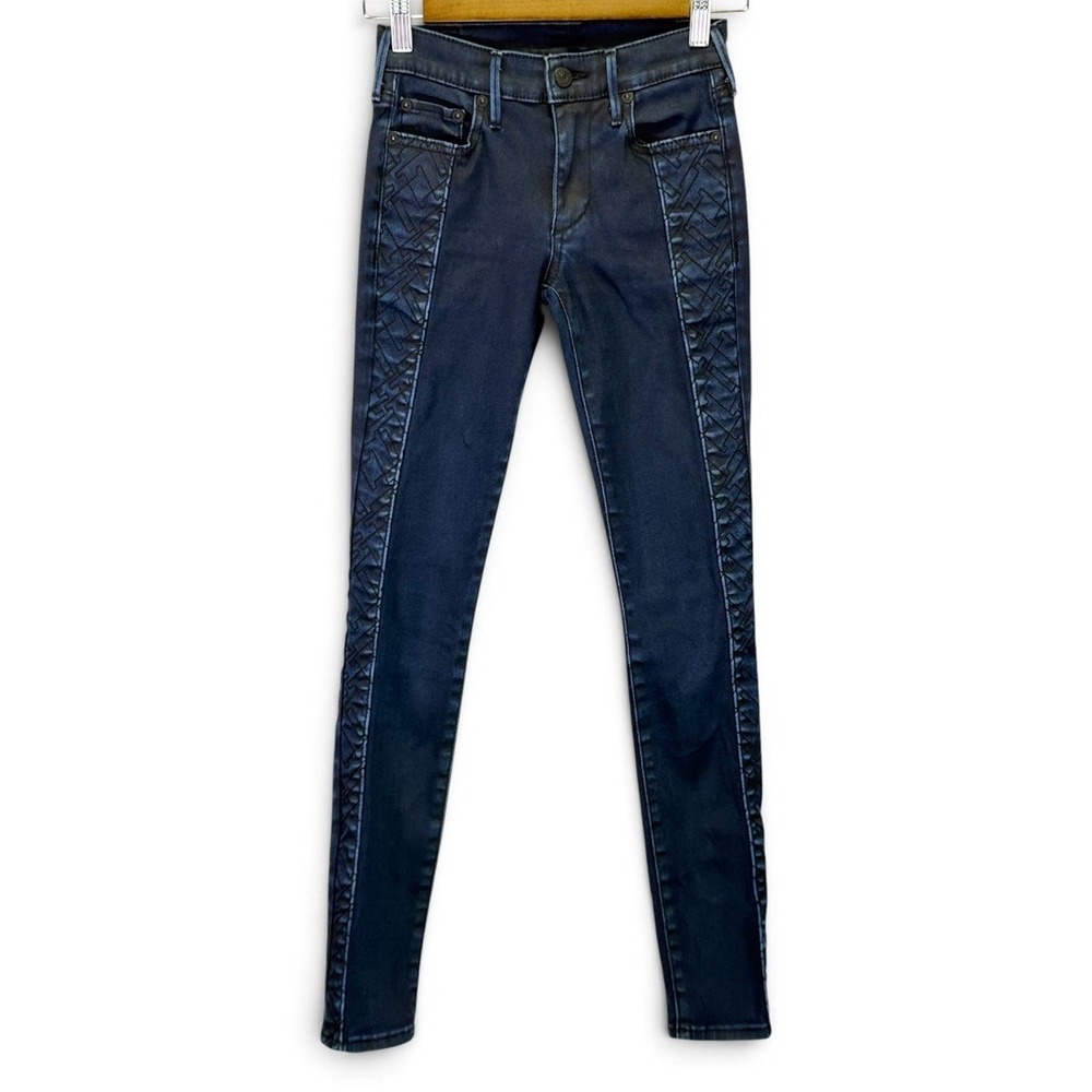 True Religion Halle Mid Rise Super Skinny Jean Coated Night Womens Size 24